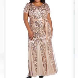 R & M Richards Rose Gold Sequin Gown